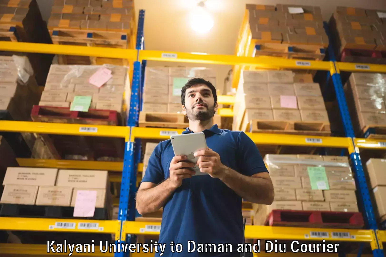 Automated shipping processes Kalyani University to Daman and Diu