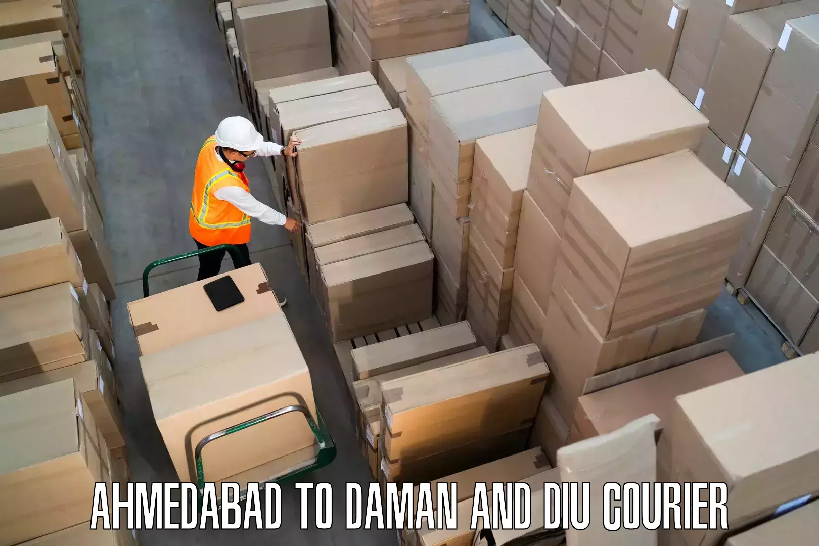 Safe home goods transport Ahmedabad to Diu