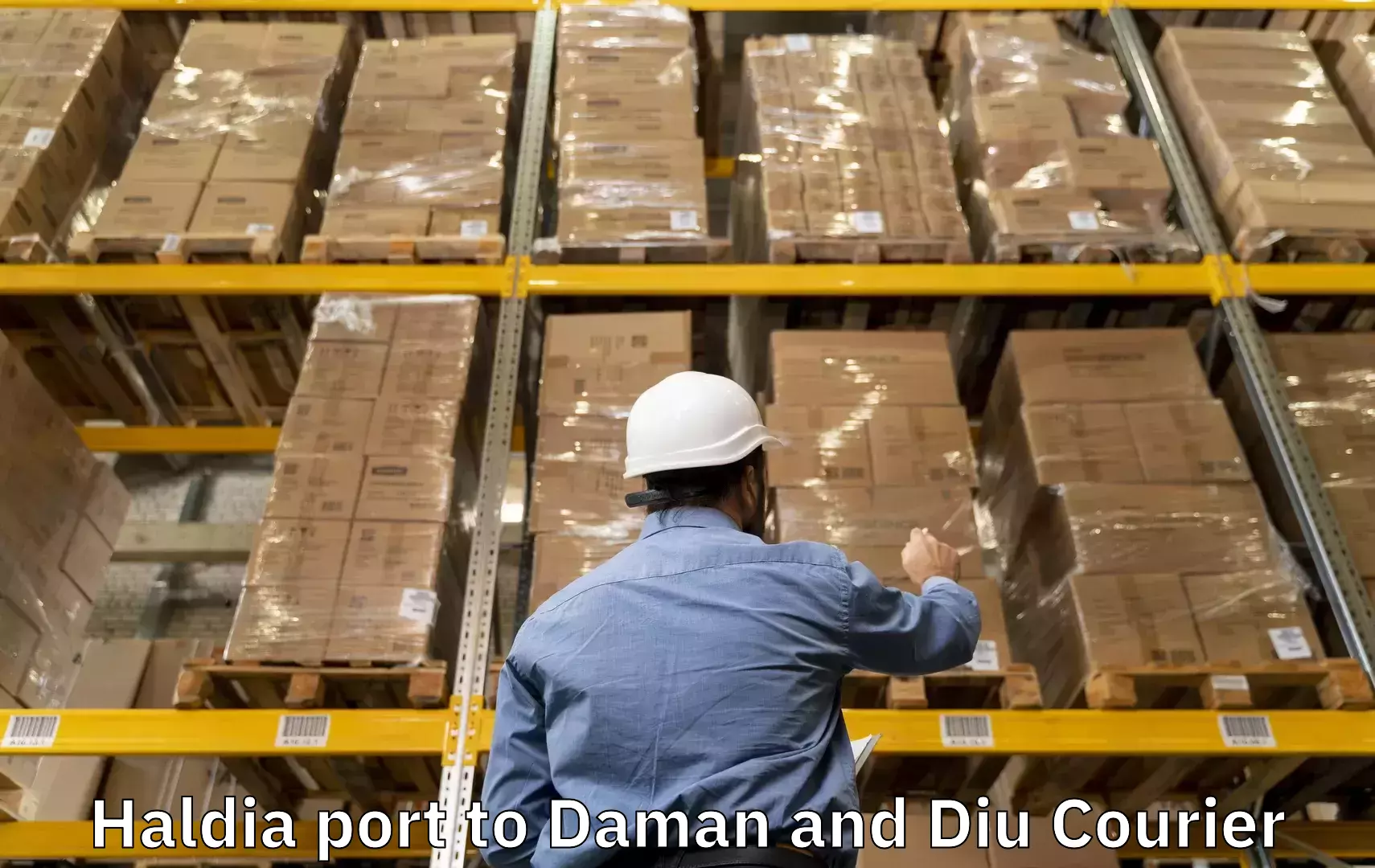 Luggage delivery network Haldia port to Daman and Diu